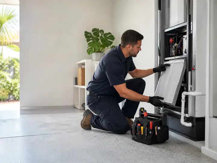 Technician servicing an indoor air handler